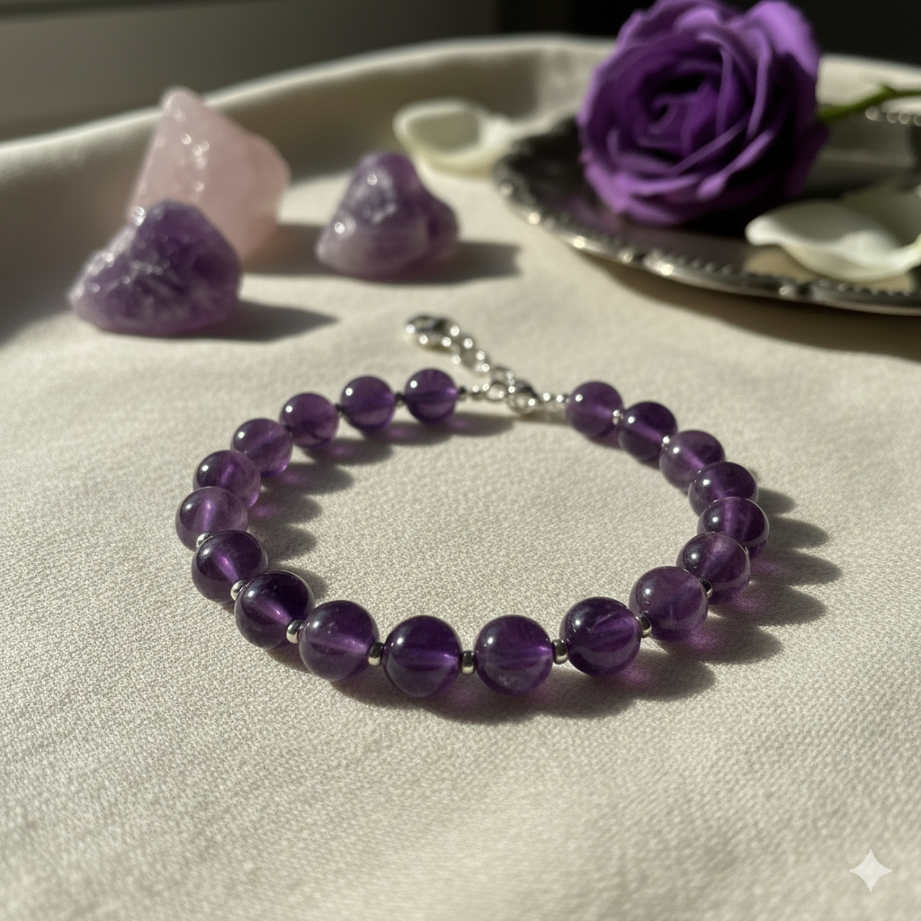 AMETİST DOĞAL TAŞ BİLEKLİK (YUVARLAK)
